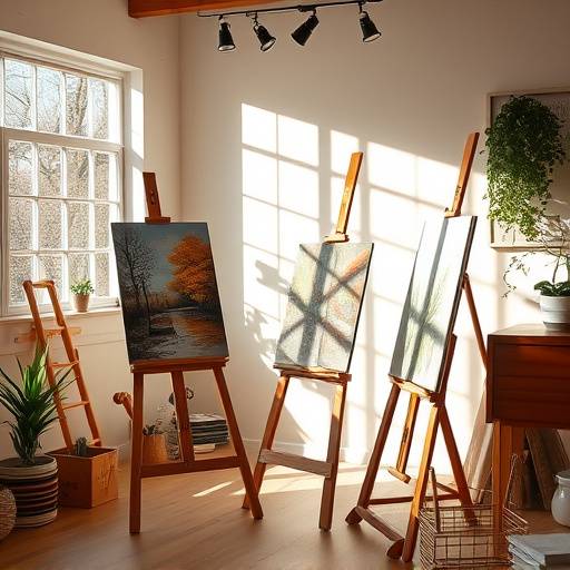 Atelier de peinture avec chevalets et lumière naturelle