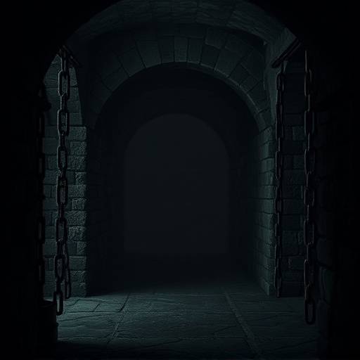 Una mazmorra medieval oscura y h√ºmeda, con cadenas y paredes de piedra.